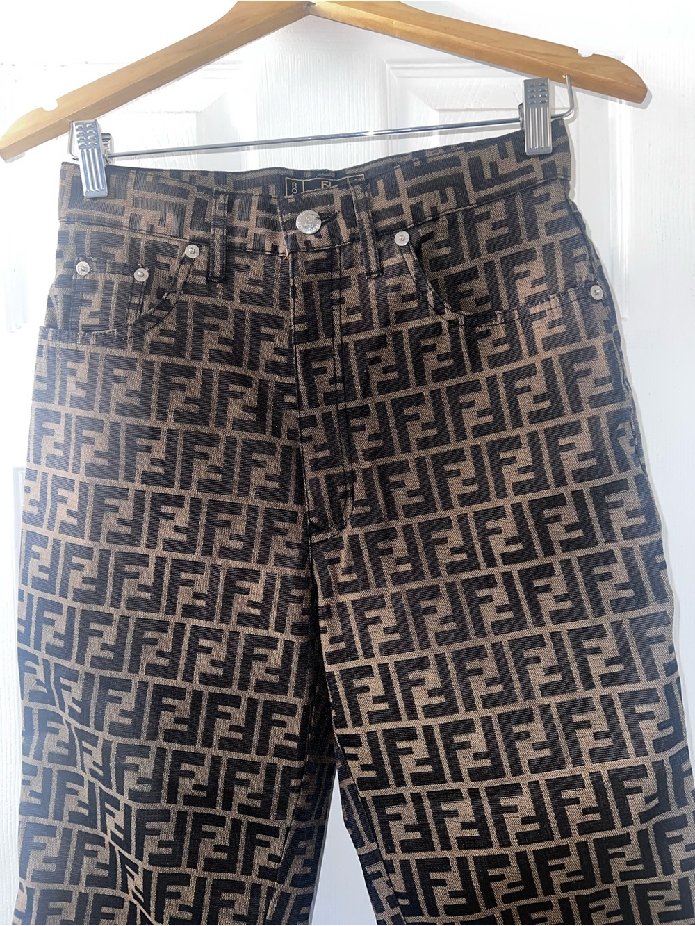 Fendi Brown & Black FF Logo Print Chinos pants authentic size 2 4 - Picture 5 of 6